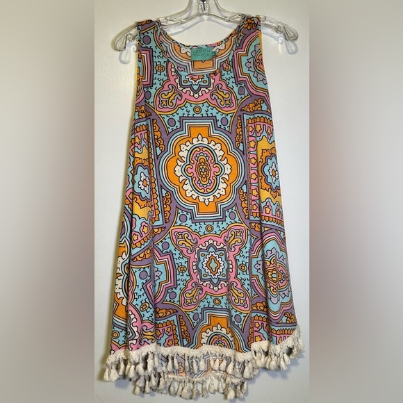 JUDITH MARCH Pastel Rainbow Fringe Trim Dress S - Picture 1 of 6